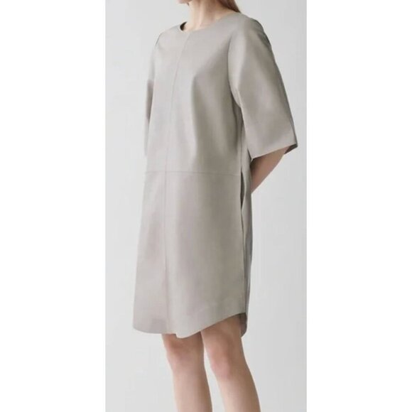 COS A-Line Neutral Short Sleeve Leather Dress-sz XS - Picture 3 of 13